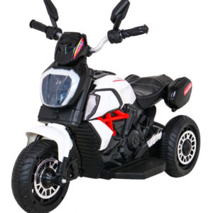 Motorek Fast Tourist na akumulator dla dzieci Biały + Audio + Światła + Ekoskóra