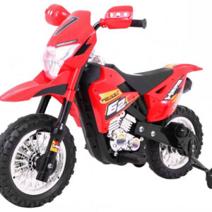 Motorek Cross dla dzieci Pojazd na akumulator Czerwony + Pomocnicze kółka + Dźwięki LED